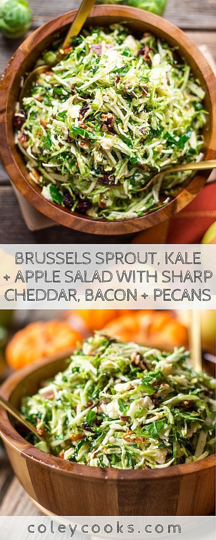 Brussels Sprout, Kale + Apple Salad (with Sharp Cheddar, Bacon + Pecans) - Brussels Sprout, Kale + Apple Salad (with Sharp Cheddar, Bacon + Pecans) -   19 thanksgiving recipes appetizers healthy ideas